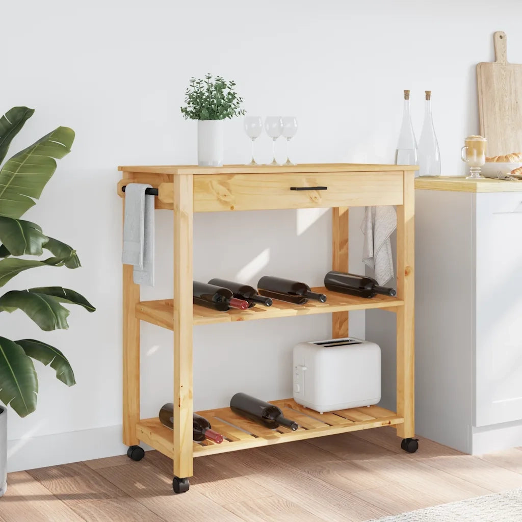 Carrello da Cucina MONZA 84x40x88,5 cm in Legno Massello di Pino 376100