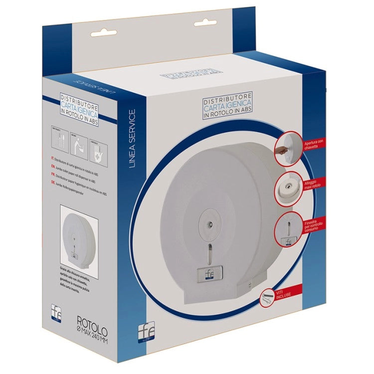 Distributore carta igienica maxi rotolo in ABS bianco con chiave 27,5x27x12,5 cm Feridras Linea Service