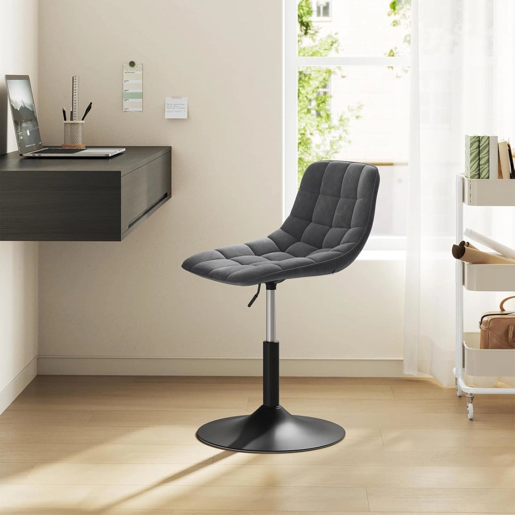 Sgabello da Trucco Sedia Alta da Cucina con Schienale Altezza Regolabile Girevole 360° in Velluto Grigio Scuro, 38-49.5cm