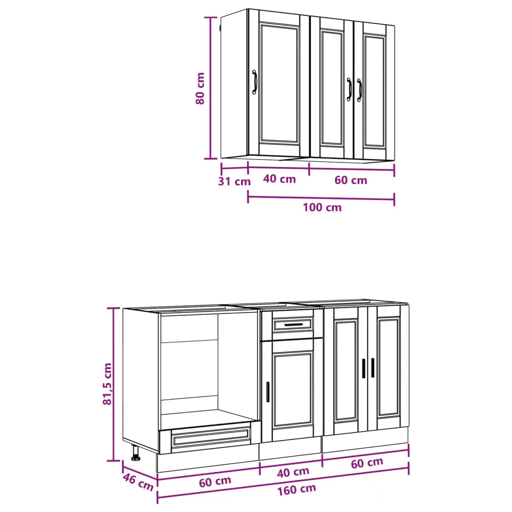 Unità Cucina PORTO 5 pcs Nero Legno ingegnerizzato 3438276