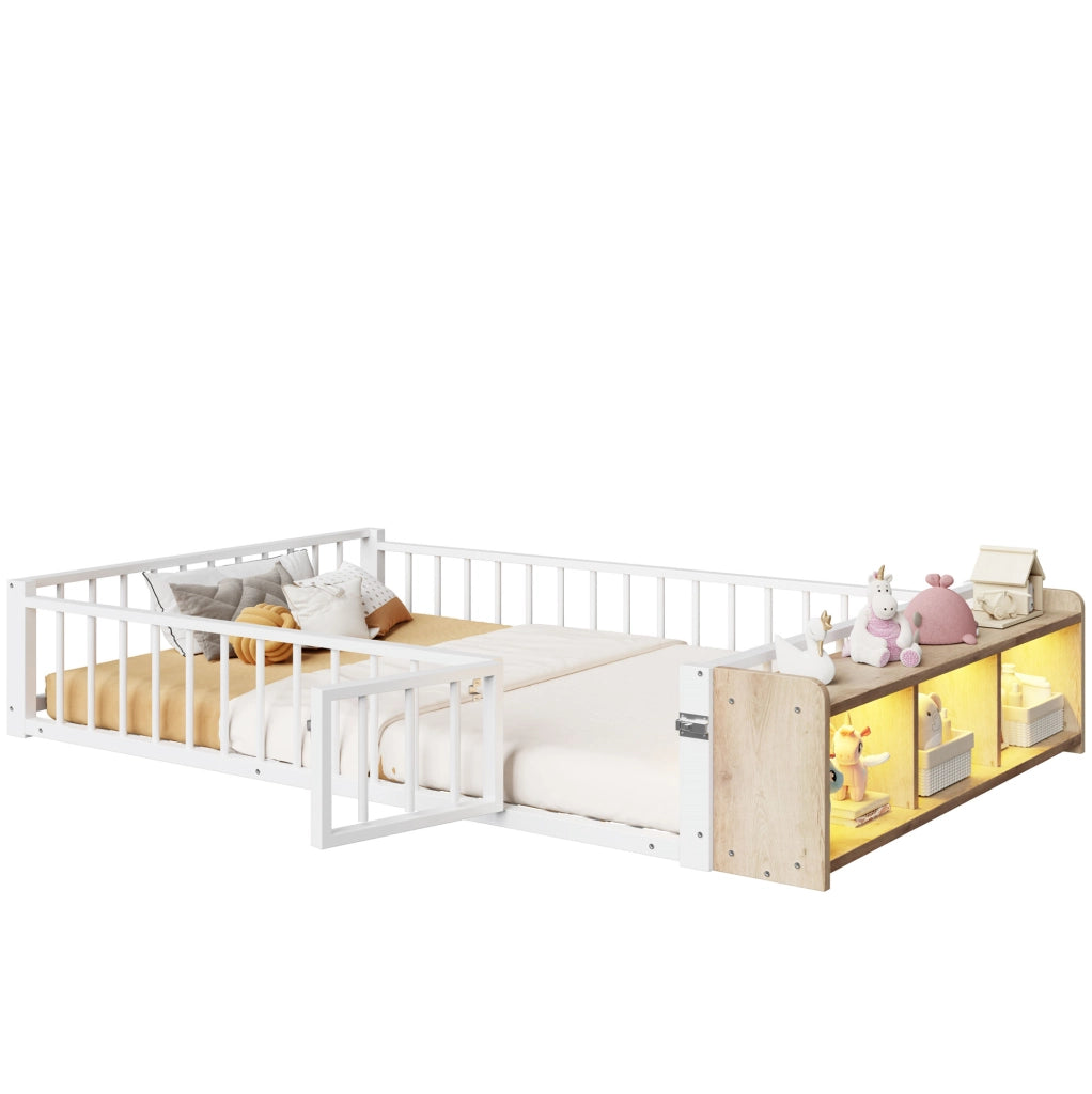 Letto in metallo con sponda, vano portaoggetti e LED, 140 x 200 cm