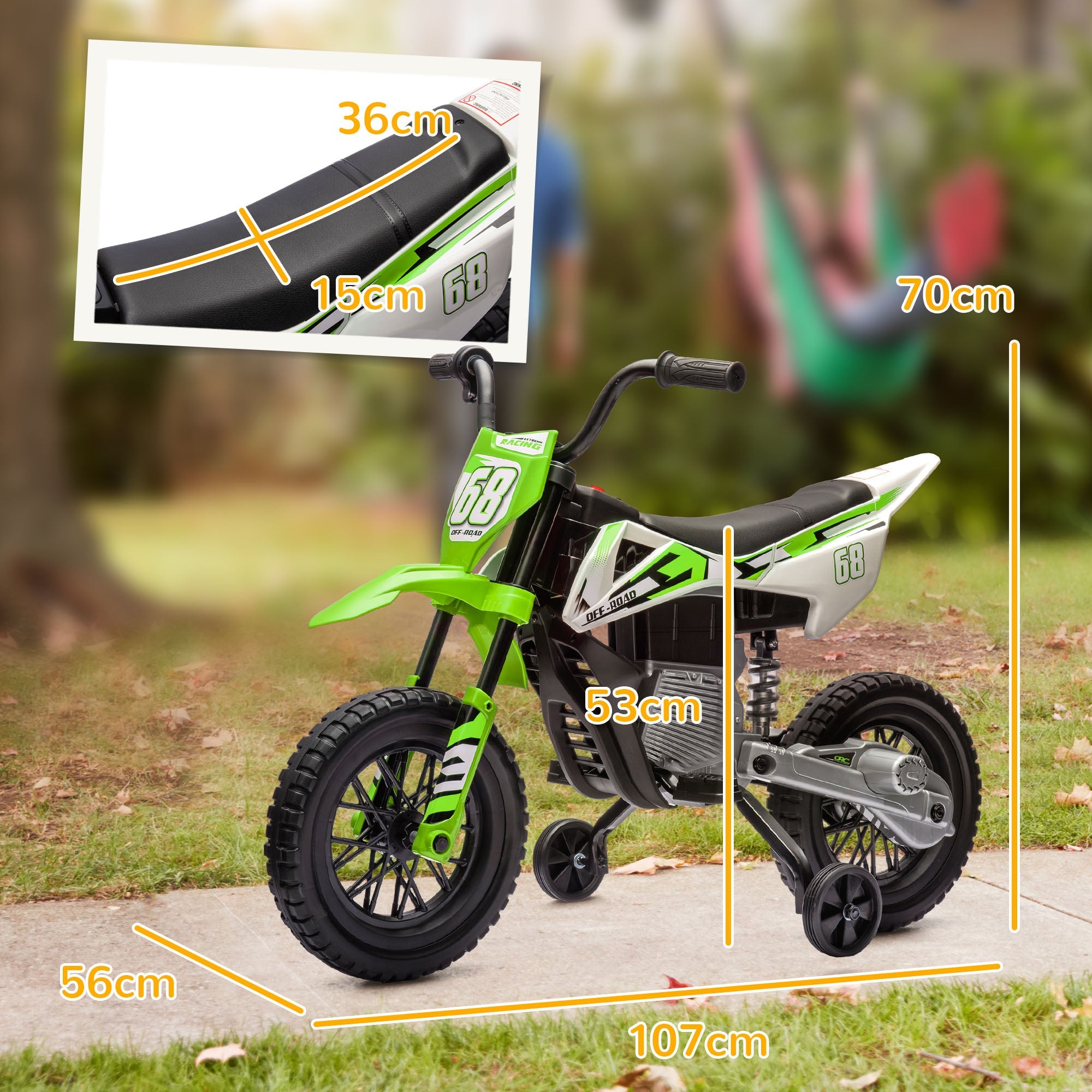Moto Elettrica per Bambini con Rotelle e Indicatore di Carica Verde