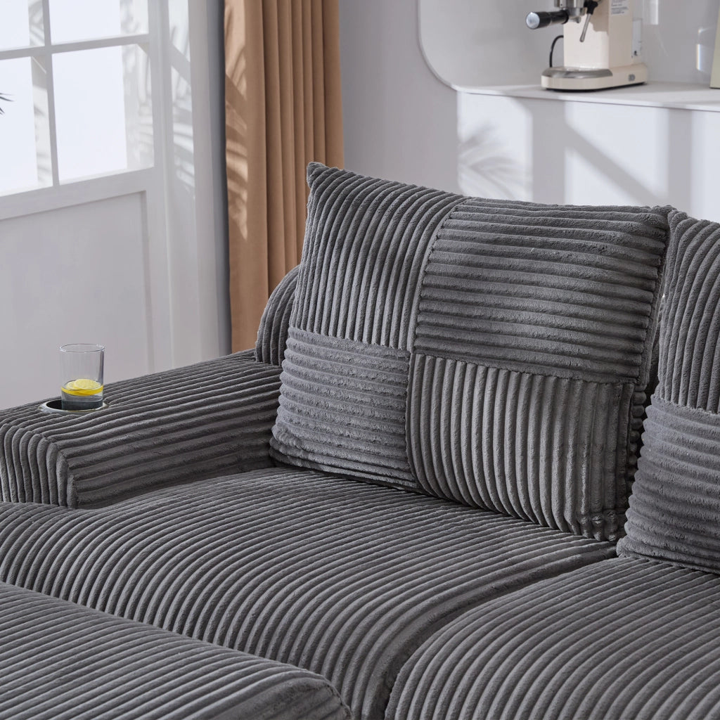 DIVANO modulare 3 posti 268x174x80 cm in corduroy grigio scuro