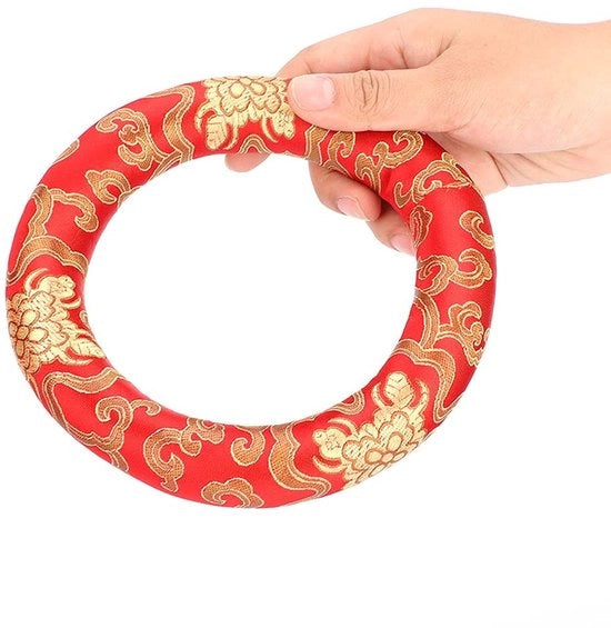 Cuscino per gong 18 cm - Tessuto in cotone con decorazione a punto - Cuscino a cerchio - Meditazione - Molto morbido e comodo - Adatto per gong da 7-10 pollici