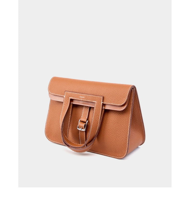 Borsa a mano casual da donna in vera pelle marrone