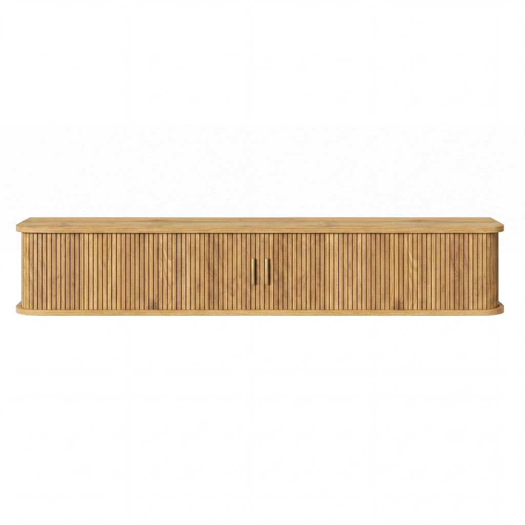 Mobile TV da parete, finitura effetto legno, illuminazione a LED regolabile tramite app, materiale MDF, colore del legno grezzo