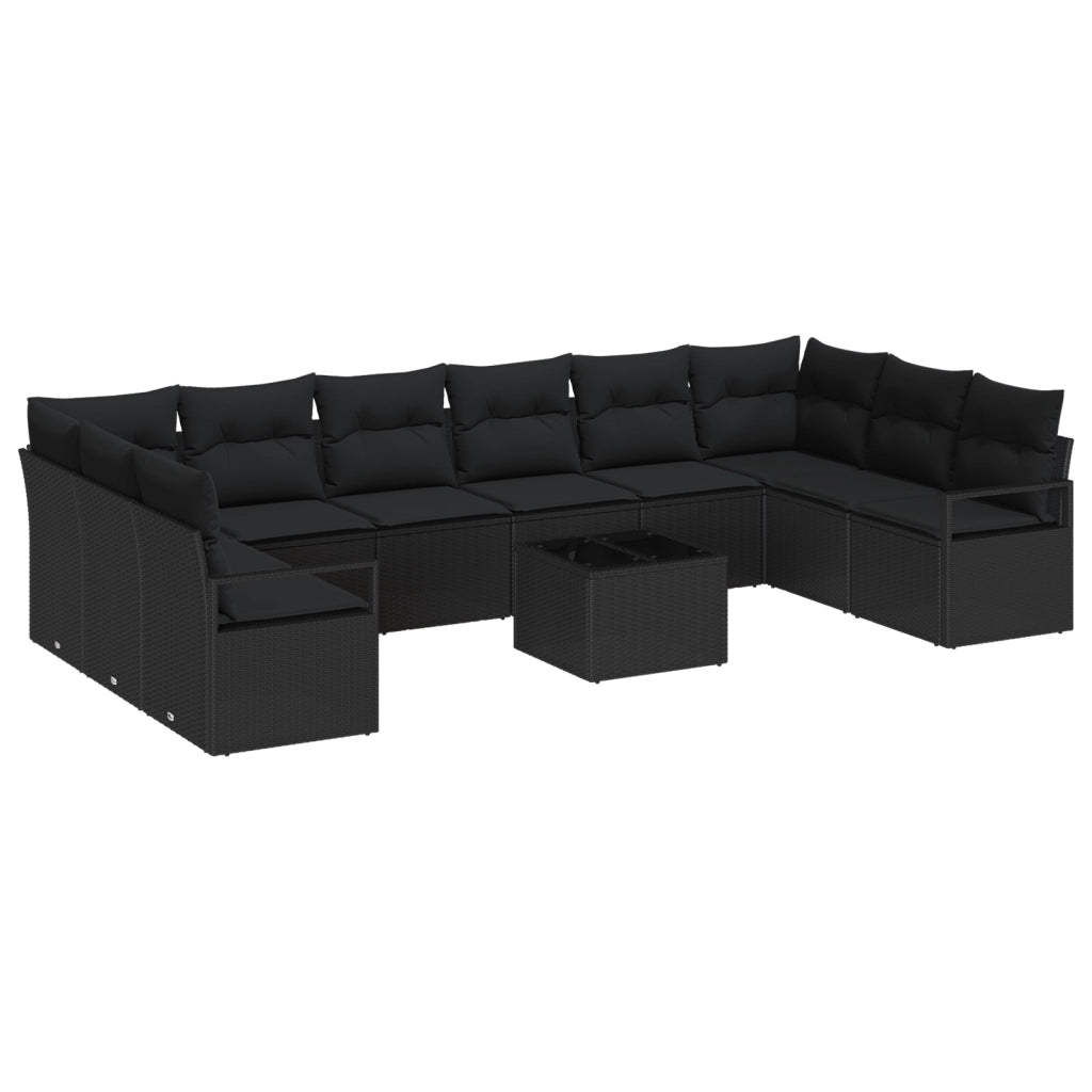 Set Divano da Giardino  11 Pezzi con Cuscini Rattan Polirattan Beige