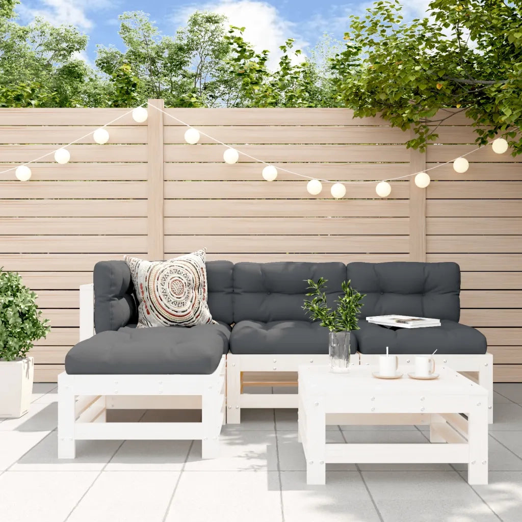 Set Salotto da Giardino 5 pz | Set di Mobili da Esterno Bianco in Legno Massello di Pino