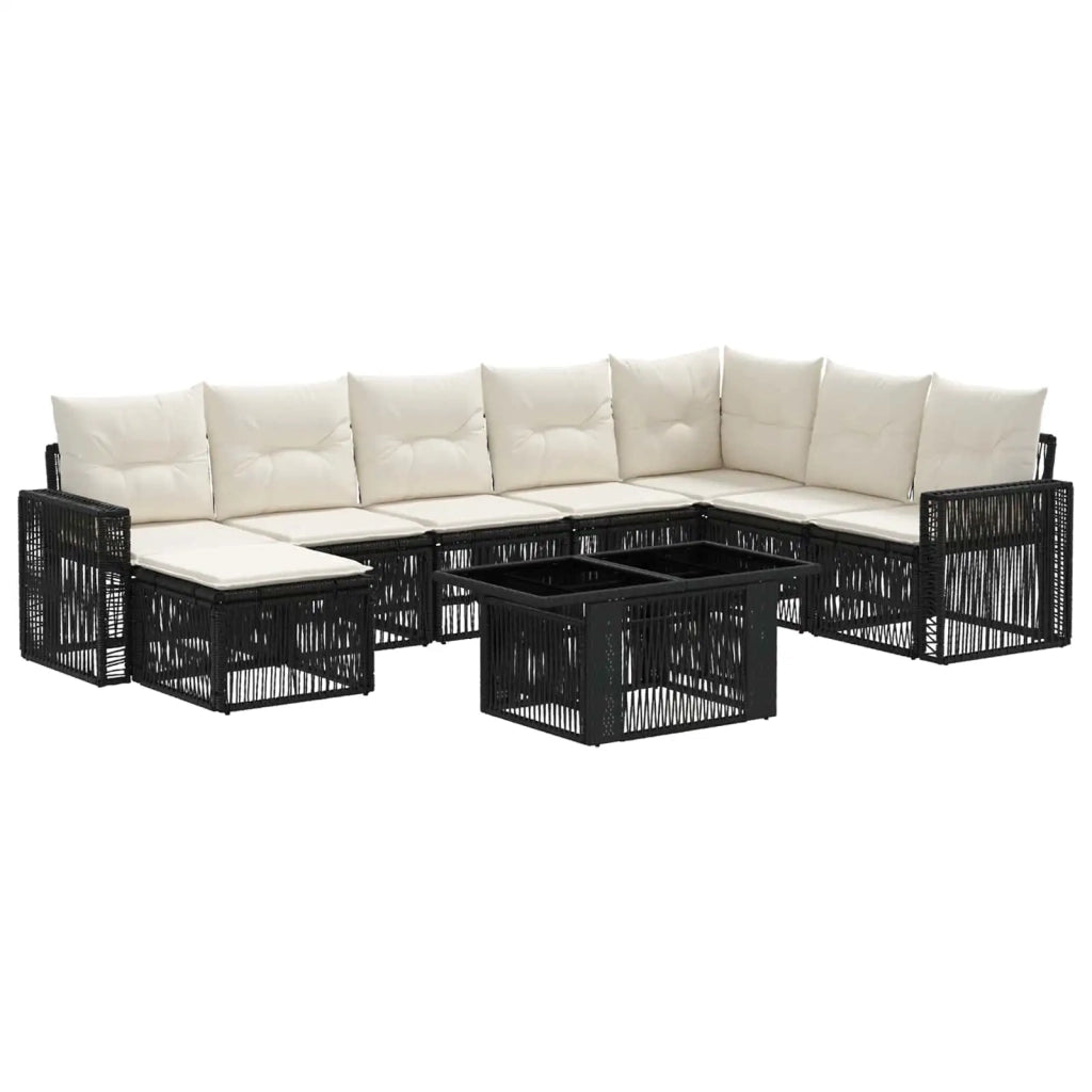 Set Divano da Giardino 9 pz Nero e Bianco Crema polyrattan 3436834