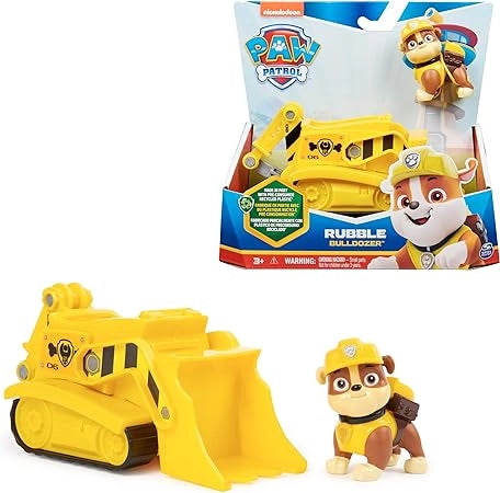 Paw Patrol, Bulldozer di Rubble, Veicolo e Personaggio Rubble, Giochi Bambini, 3+ anni