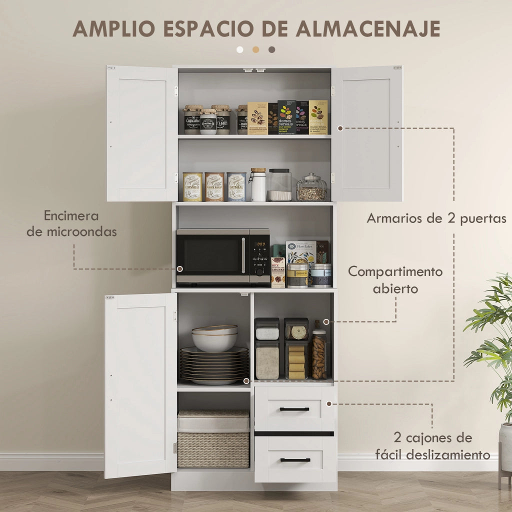 Armadio Cucina con Ante, Cassetti e Ripiani Regolabili ¨C zephmum ¨C Bianco 70x40x180 cm