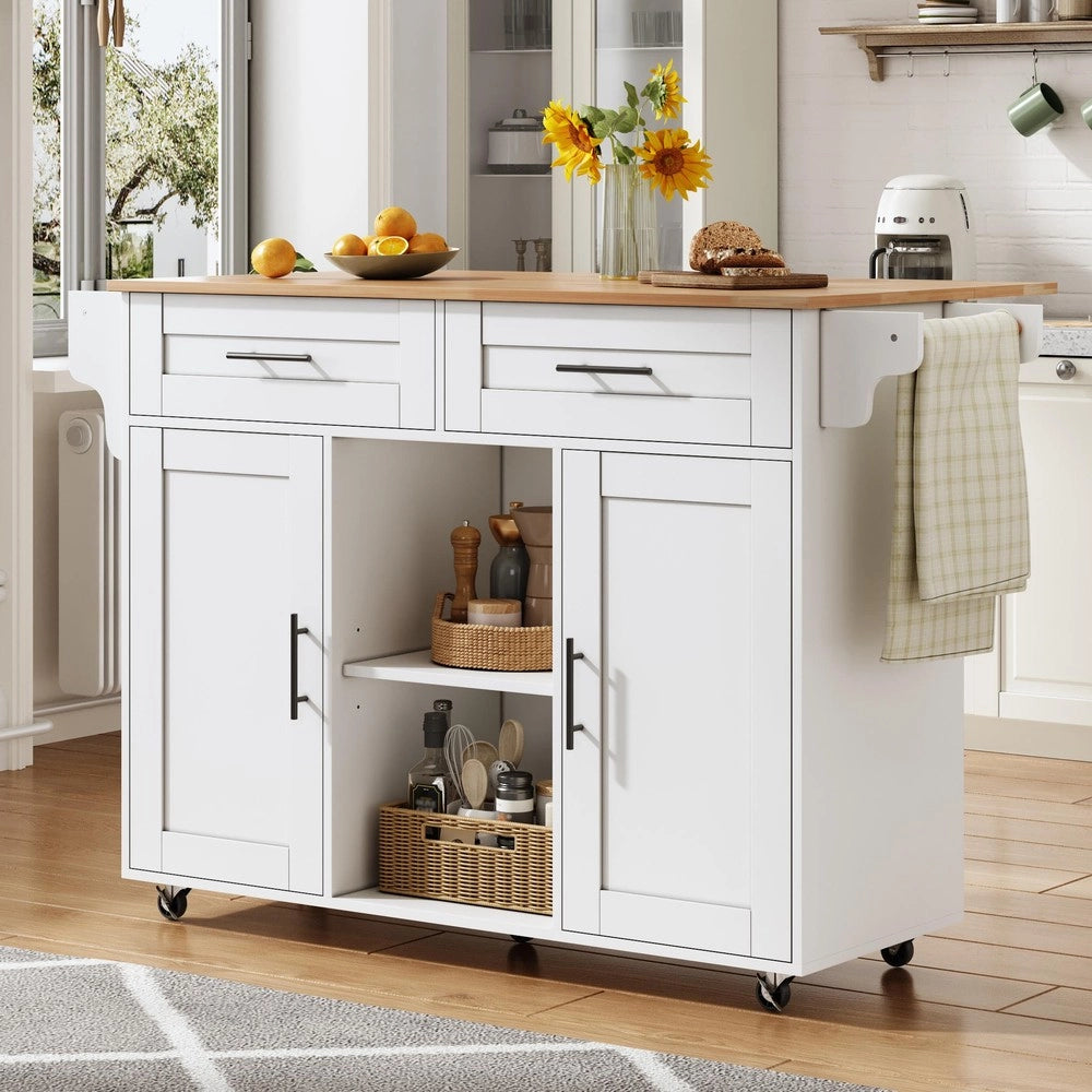 Isola Cucina Multifunzionale con Piano Pieghevole e Ruote ¨C Xylo ¨C 145x45x94,5 cm