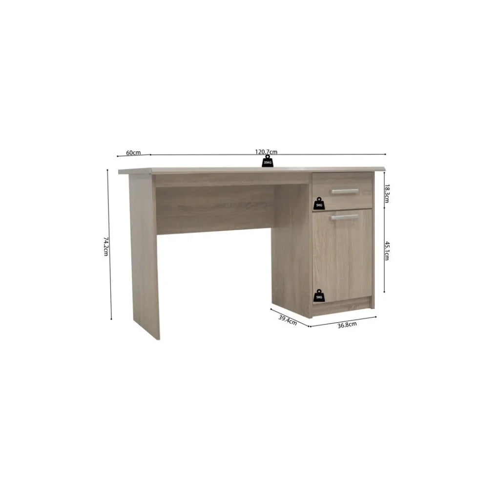Scrivania retta PRAGA – 1 cassetto, 1 porta – Colore rovere sonoma – Design funzionale