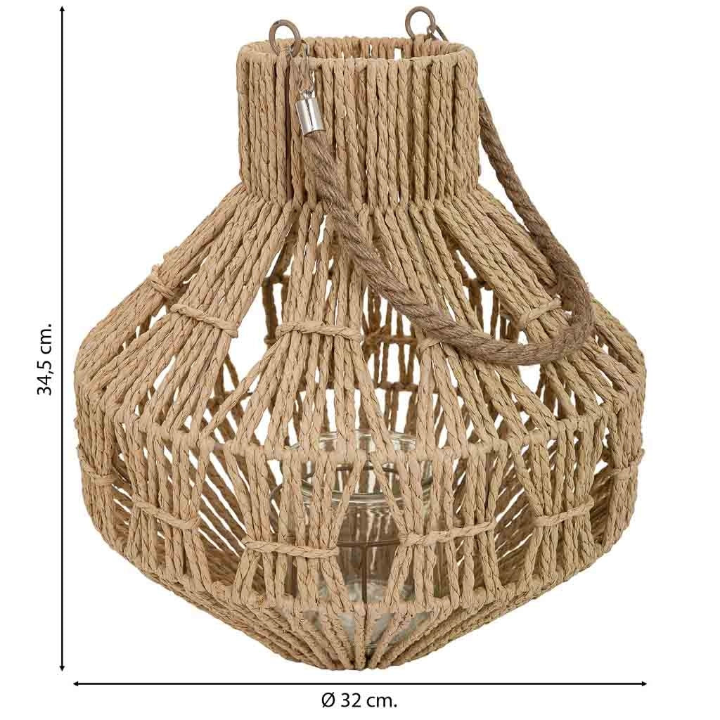 Lanterna portacandele in metallo e corda in carta marrone d32x34,5h