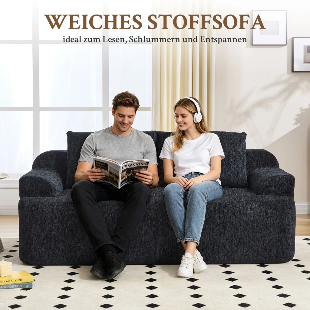 Divano modulare a due posti in tessuto con cuscini extra, comfort alto ed effetto rilassante, nero