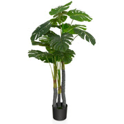Albero di filodendro artificiale con supporto in cemento 3 rami e 20 foglie, Albero decorativo con foglie in PE-Piante artificiali