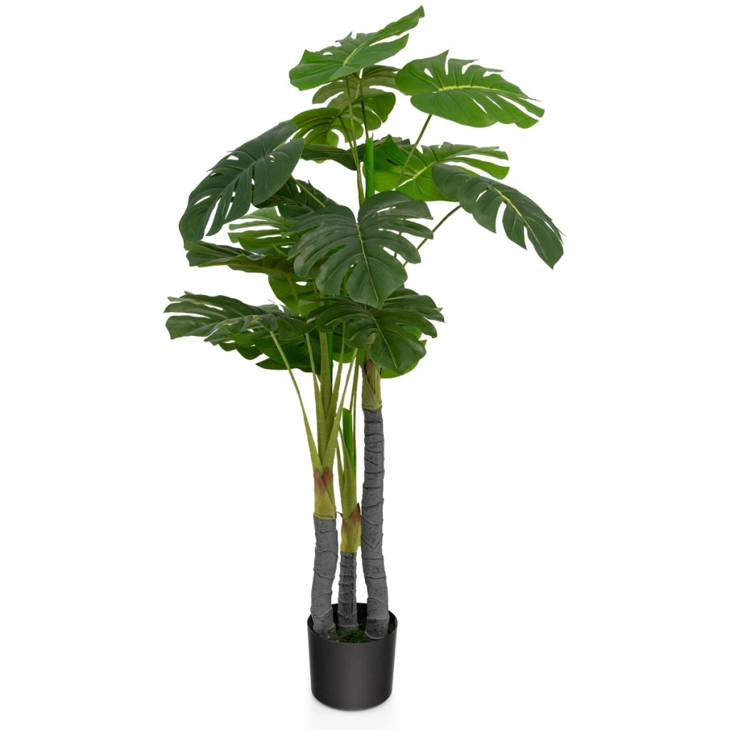 Albero di filodendro artificiale con supporto in cemento 3 rami e 20 foglie, Albero decorativo con foglie in PE-Piante artificiali