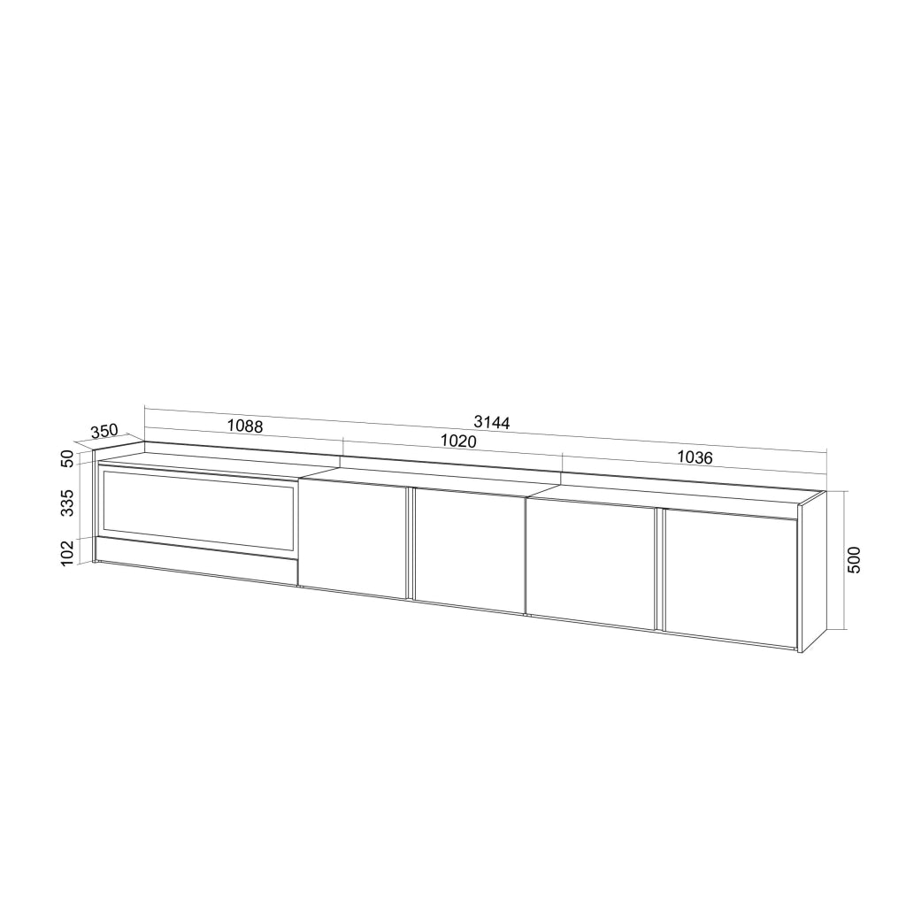 Mobile TV Soggiorno, 315x50x35 cm, Per TV fino a 80", Camino elettrico XXL, Rovere scuro e Nero