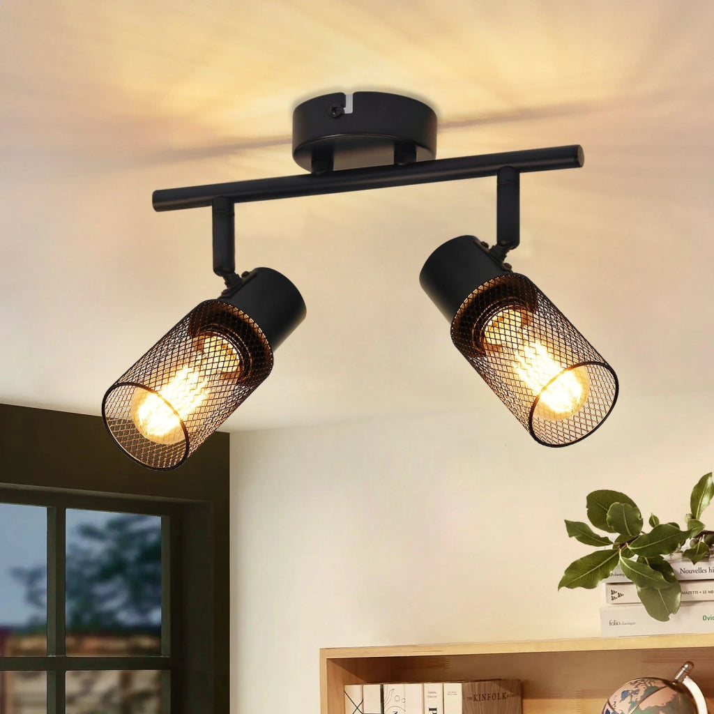 ZMH Faretto da soffitto neri 2 luci E27 metallo industriali rotativi 330° per saloni camere sale pranzo senza lampadina