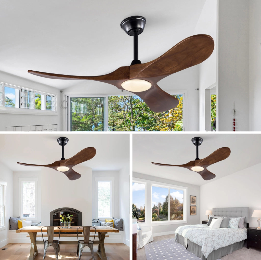 VENTILATORE DA SOFFITTO con Luce LED 107 cm Legno Massello Noce Nero