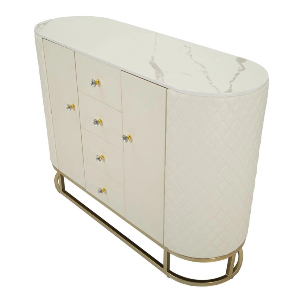Credenza Sharon bianca e oro con cassetti e ante 120 cm
