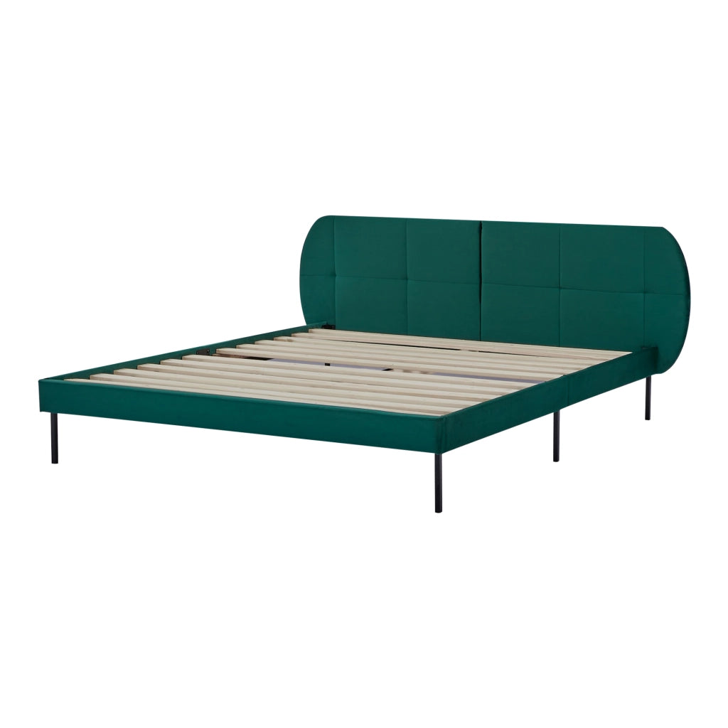 Letto Matrimoniale Porvoo 160x200 cm Testiera Imbottita Rivestimento in Velluto - Verde Scuro [en.casa]