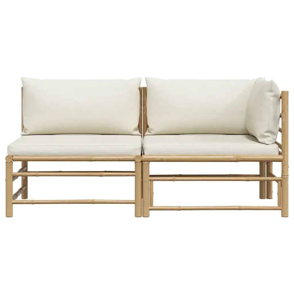 Set Divani da Giardino 2 pz con Cuscini Bianco Crema in Bambù 313143