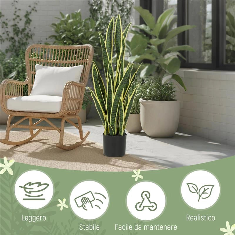 SANSEVERIA ARTIFICIALE IN VASO DA ESTERNO E INTERNO CON 21 FOGLIE MODELLABILI, Ï20X90 CM
