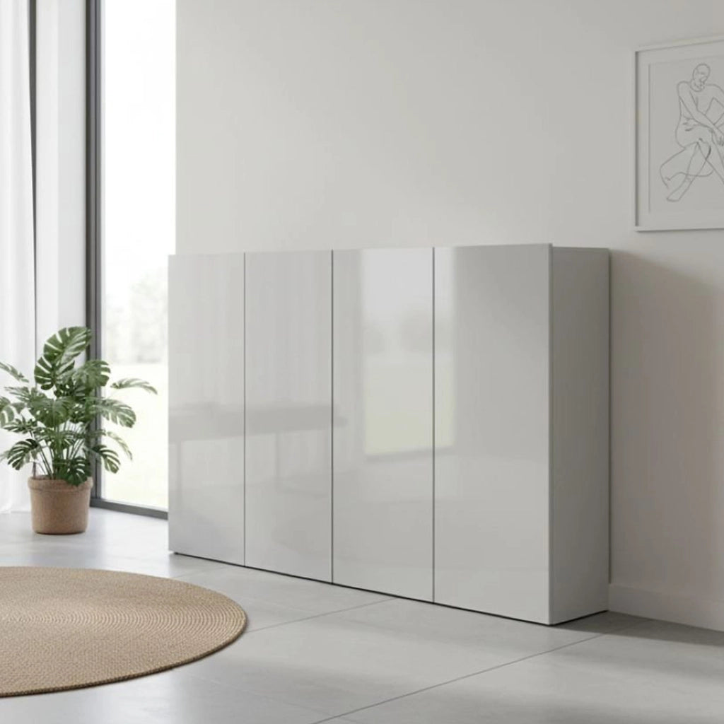 Scarpiera Abdul, Mobile portascarpe, Armadio da ingresso multiuso, Mobiletto per calzature, Made in Italy, 160x34h115 cm, Grigio