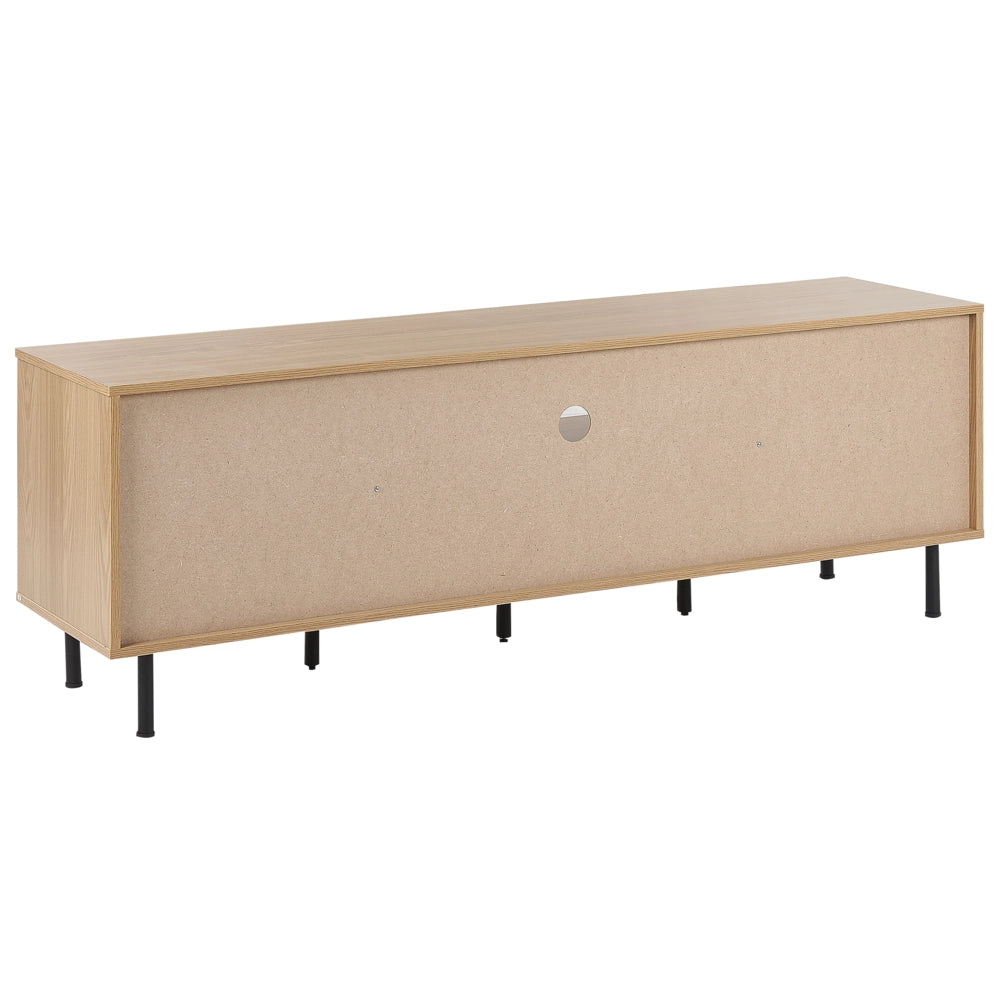 Mobile TV Legno Chiaro Bianco Truciolare Metallo 160 x 56 x 40 cm per TV fino a 70ʺ 2 Ante 3 Ripiani Gambe Nere Design Scandinavo Soggiorno