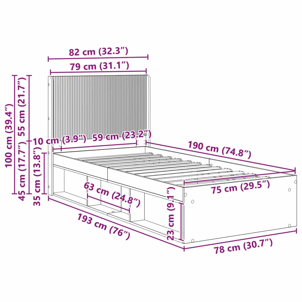 Struttura del letto con stoccaggio e testata Rovere Sonoma 3413911