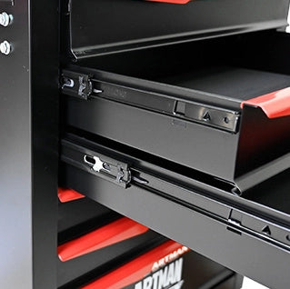 Carrello portautensili mobile in acciaio con 7 cassetti, 60x33x77,5 cm, colore nero e rosso