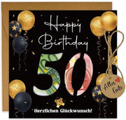 Carta d'auguri per il 50° compleanno - Dono in denaro - Busta di carta forte - Disegno creativo - Messaggio personalizzato - Design festivo