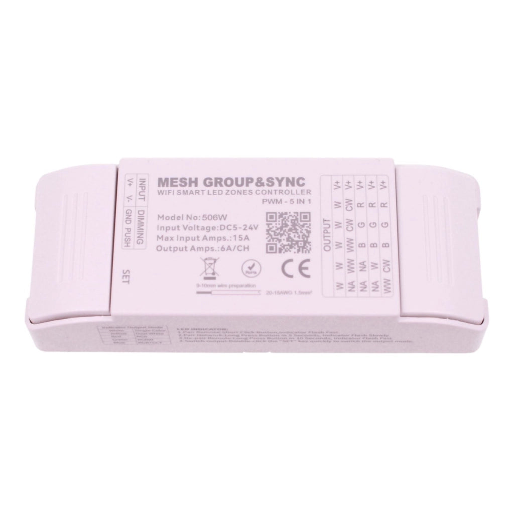 Led Dimmer Push WIFI, RF 2.4G, Pulsante NO, 5 In 1, DC5-24V 360W 5CHX6A Max 15A, per Striscia Led Mono Colore, CCT, RGB, RGBW, RGBCCT