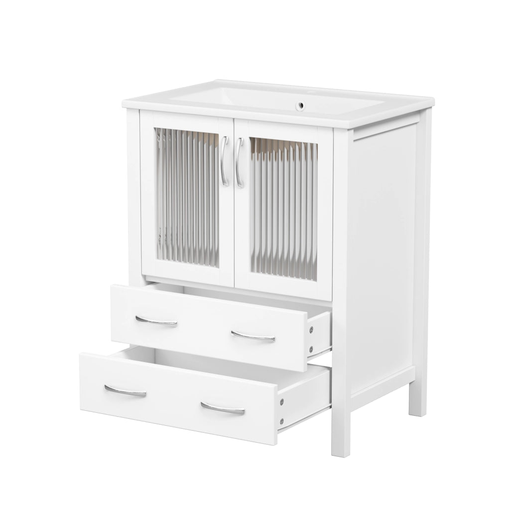 Mobile sottolavabo con 2 cassetti e lavabo in ceramica - per bagno - 61x47x86 cm - bianco