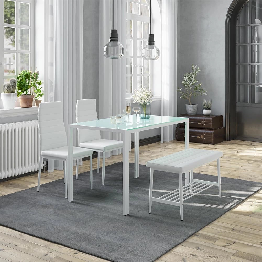 Panca Grand, Bianco, 85 x 35 cm, per l’utilizzo come set da pranzo in cucina o sala da pranzo