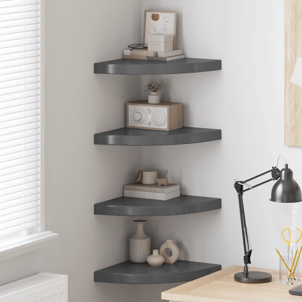 Scaffali Angolari a Parete 4 pz Grigio Lucido 35x35x3,8 cm MDF 323915