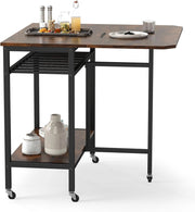 Tavolo da Pranzo per 2-4 Persone, Tavolo Pieghevole con Ampio Piano, Portabottiglie, Ripiano Portaoggetti e Ruote Bloccabili per Cucina, Sala da Pranzo e Soggiorno, 75 x 80 x 75 cm