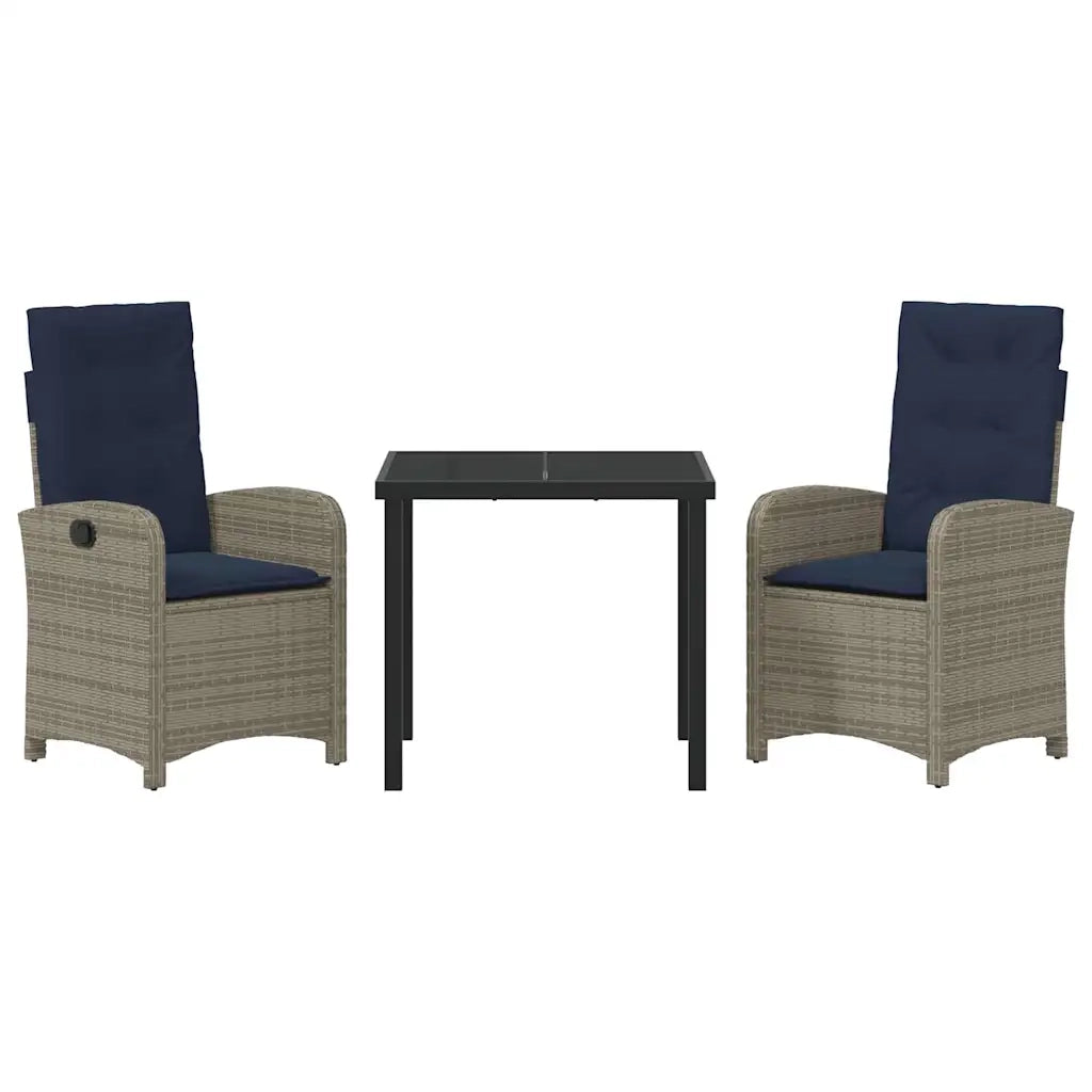 Set da Pranzo per Giardino con cuscino 3 pcs Grigio polyrattan