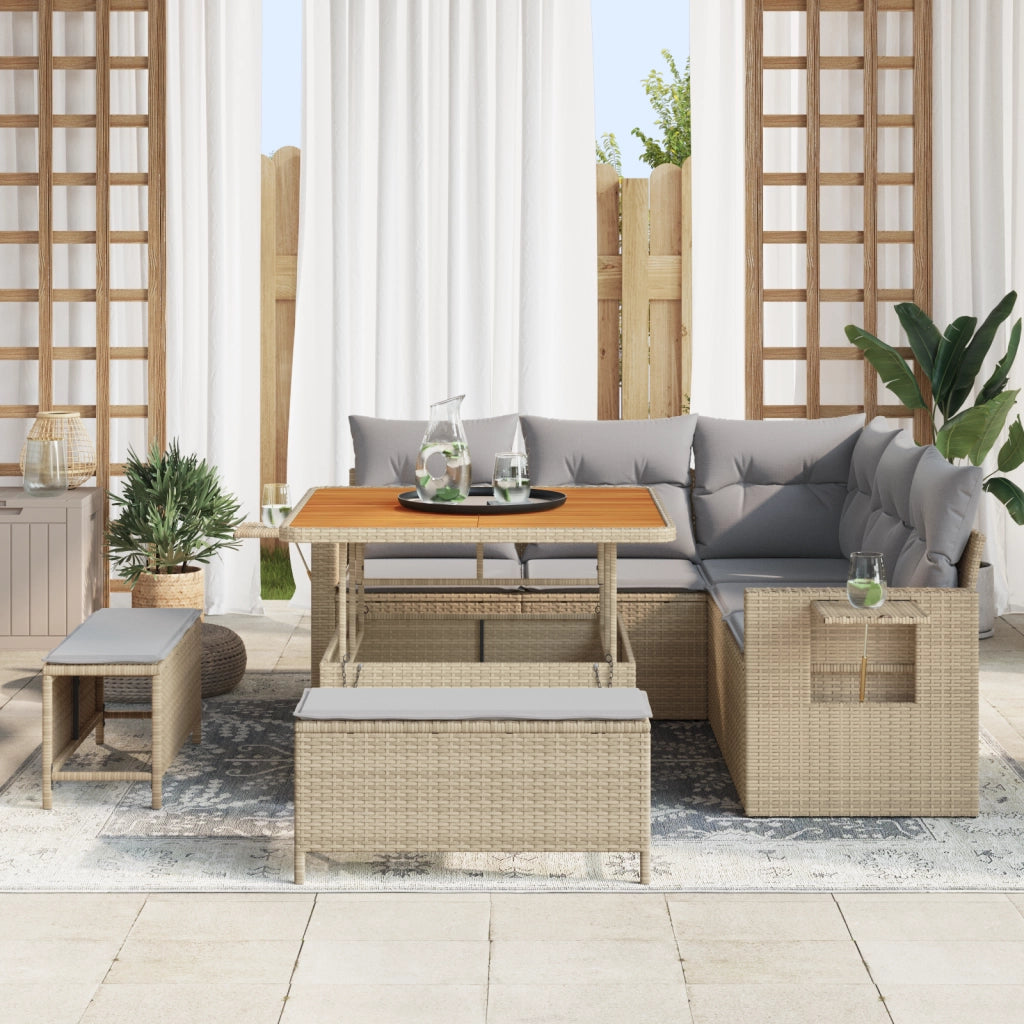 Set di SofÃ  da Giardino da 8 Pezzi con Cuscini Beige Polyrattan Acacia