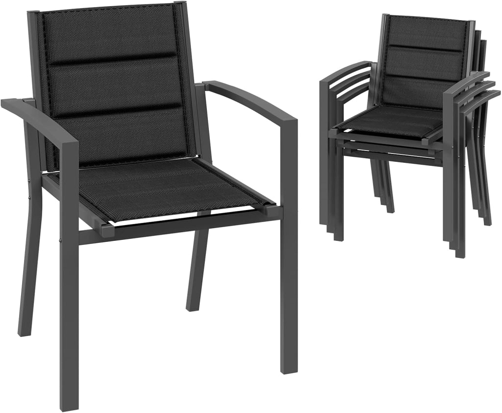 Set Di 4 Sedie Da Giardino, Sedie Da Esterno In Alluminio Per Esterni, Sedie Impilabili Poltrone Da Giardino, Per Giardino, Piscina, Terrazza, Sala Da Pranzo, Grigio Scuro