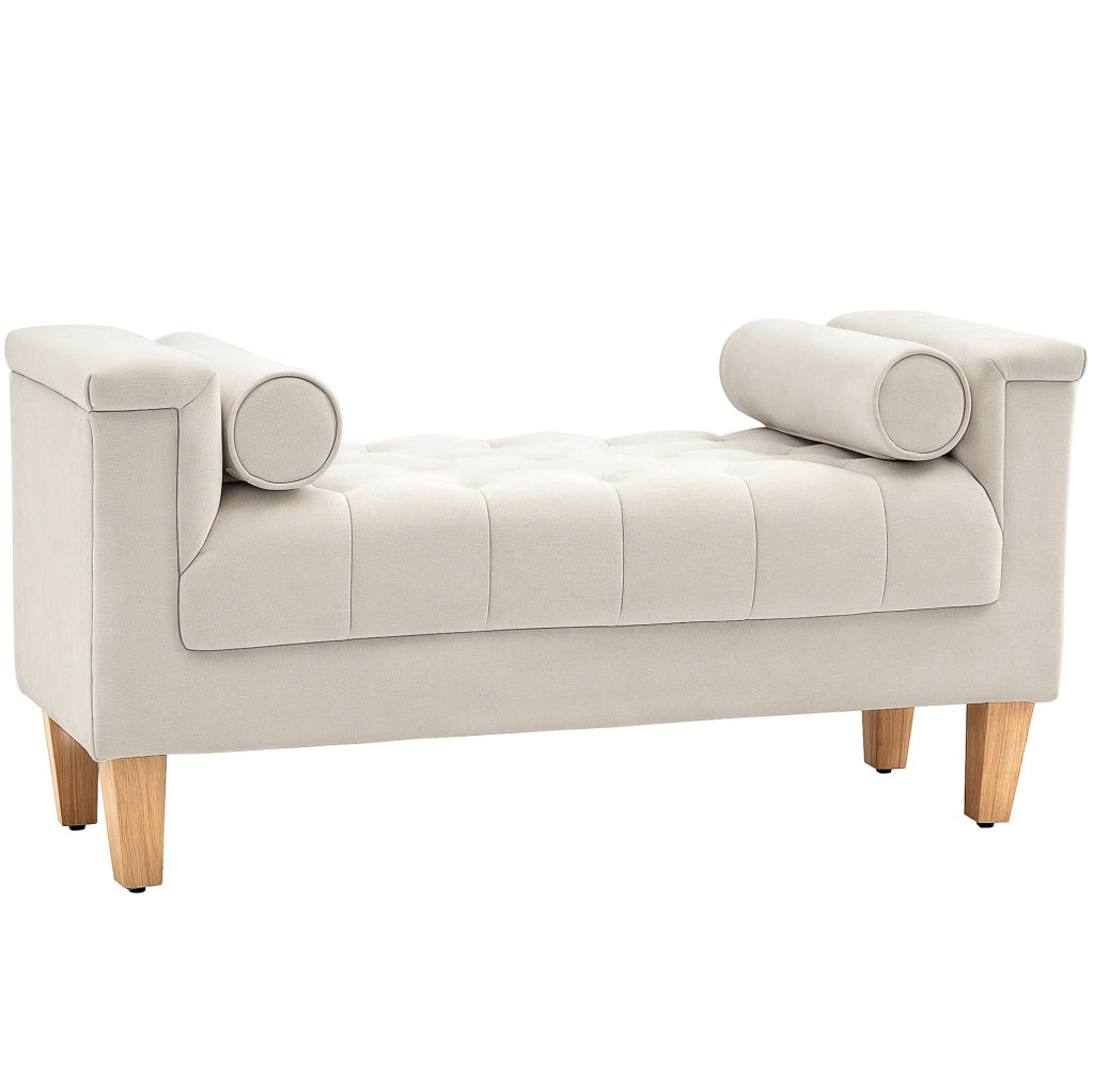 Panca imbottita in ciniglia con braccioli, 115 x 44 x 58 cm, beige