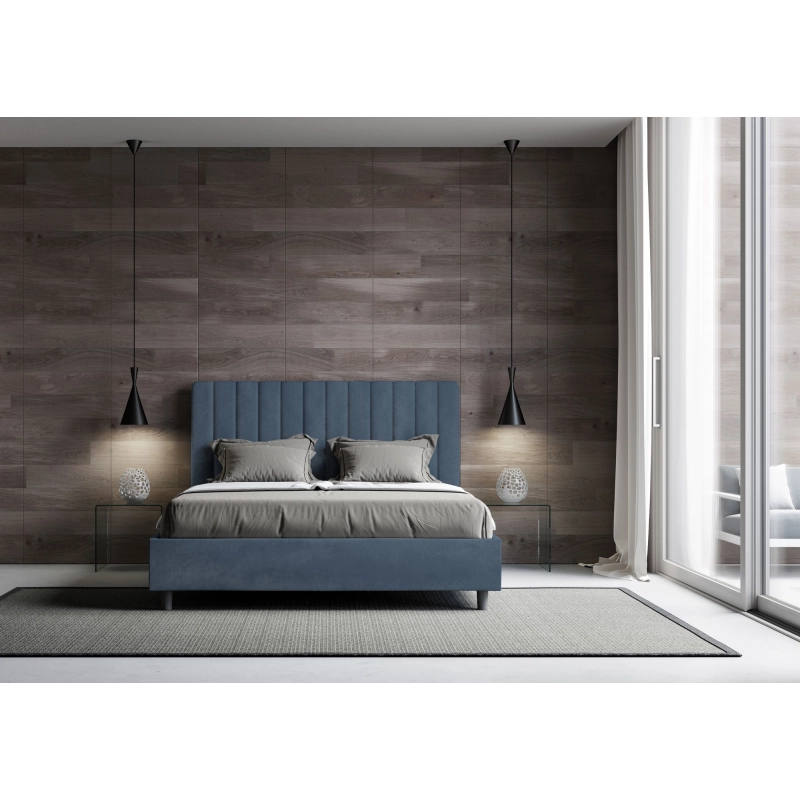 Letto imbottito Matrimoniale 160x200 cm Agueda - Con rete,Microfibra,Blu