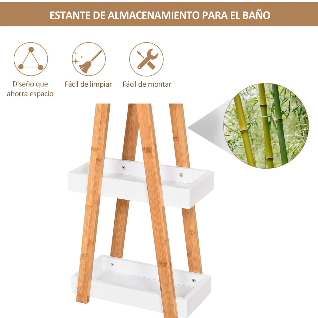 Mobile da Bagno in Bamb¨´ con 3 Ripiani Regolabili ¨C Zephmum ¨C 30x18x81 cm Bianco e Naturale