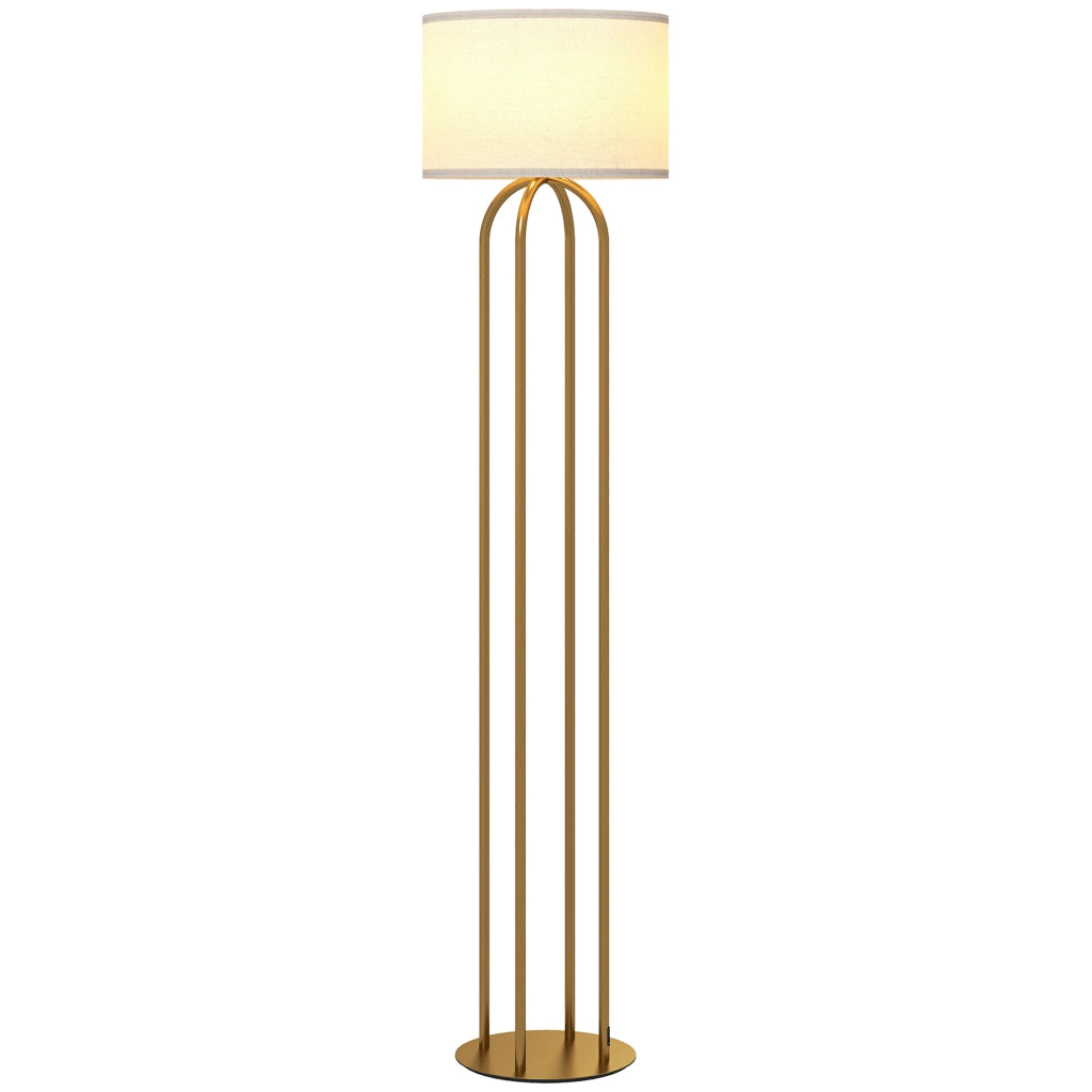 Lampada da Terra con Paralume in Lino ¨C Xylo ¨C ? 38 x 161 cm Oro e Beige