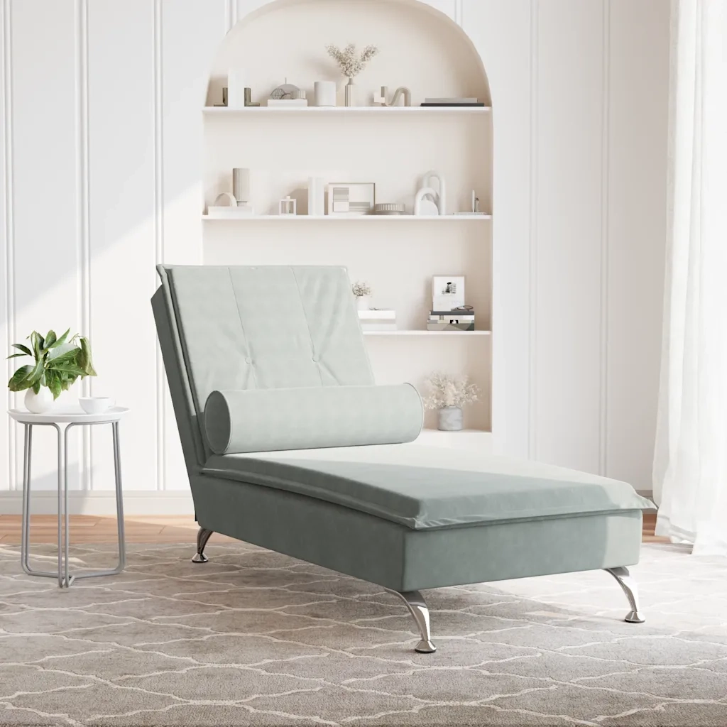 Chaise Longue Massaggi Cuscino a Rullo Grigio Chiaro in Velluto CFW3377138