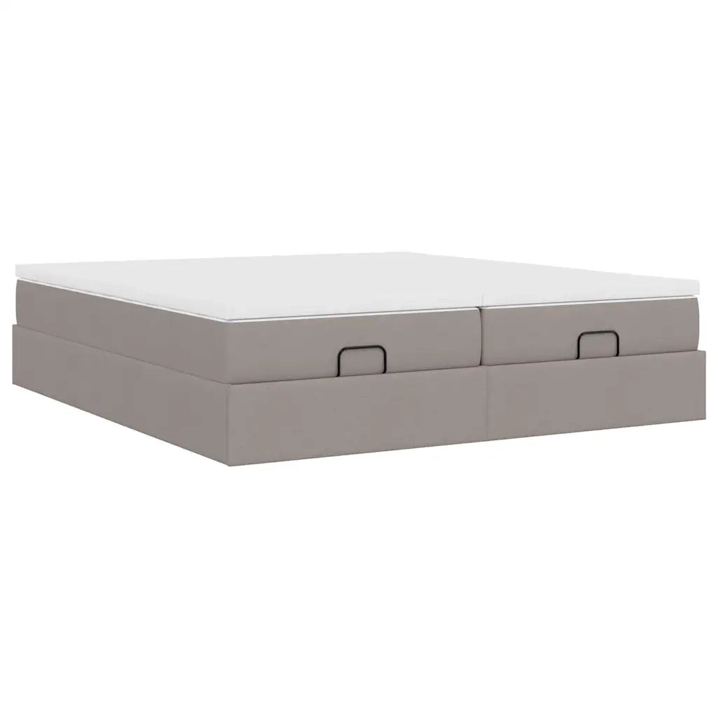 Struttura Letto Pouf con Materassi Tortora 200x200 cm Tessuto 3311252