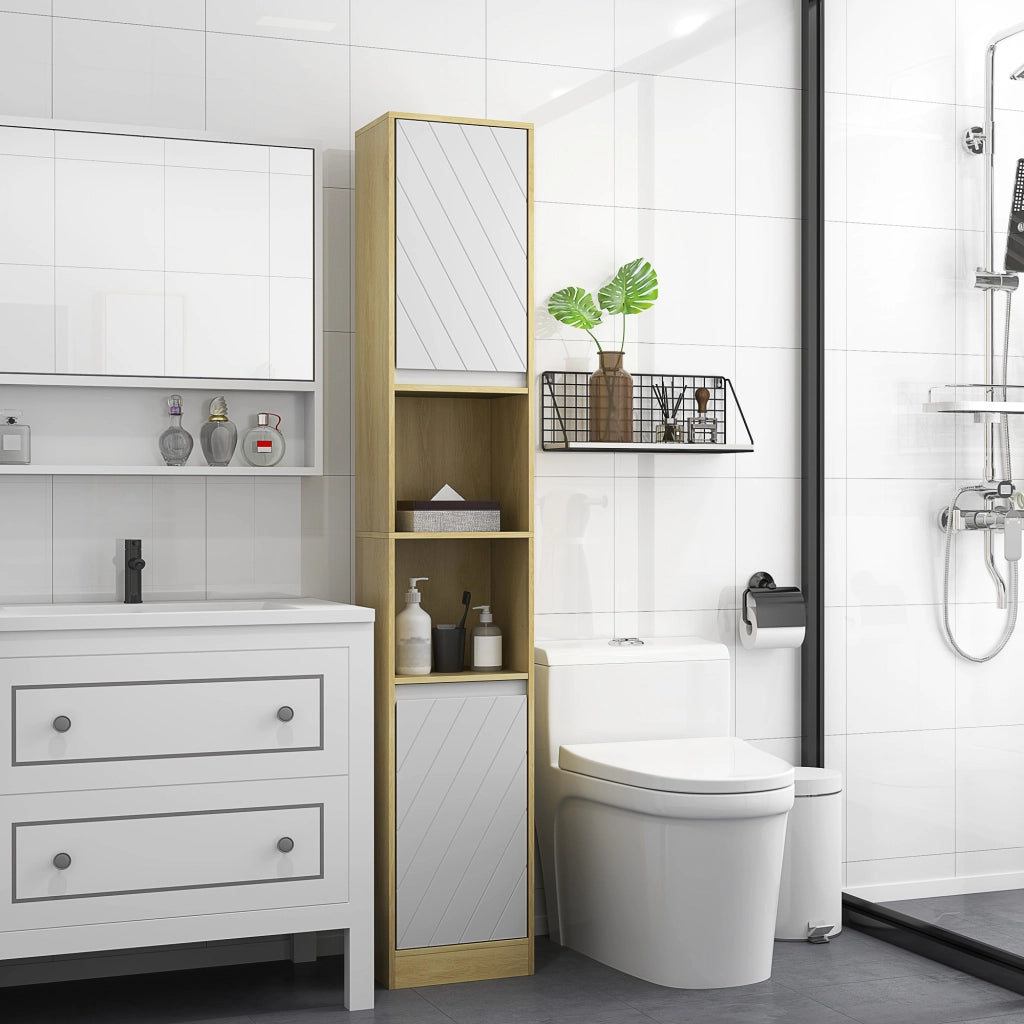 Mobile Colonna Bagno Salvaspazio con 2 Armadietti e Ripiani ¨C Zephmum ¨C Rovere e Bianco 30x24x170 cm