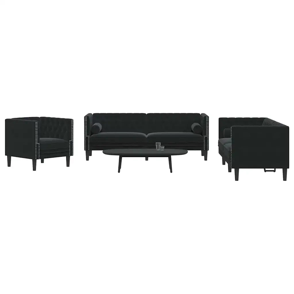 Divano per Soggiorno 3 pcs Nero 194 x 74,5 x 70,5 cm Velluto 3385869