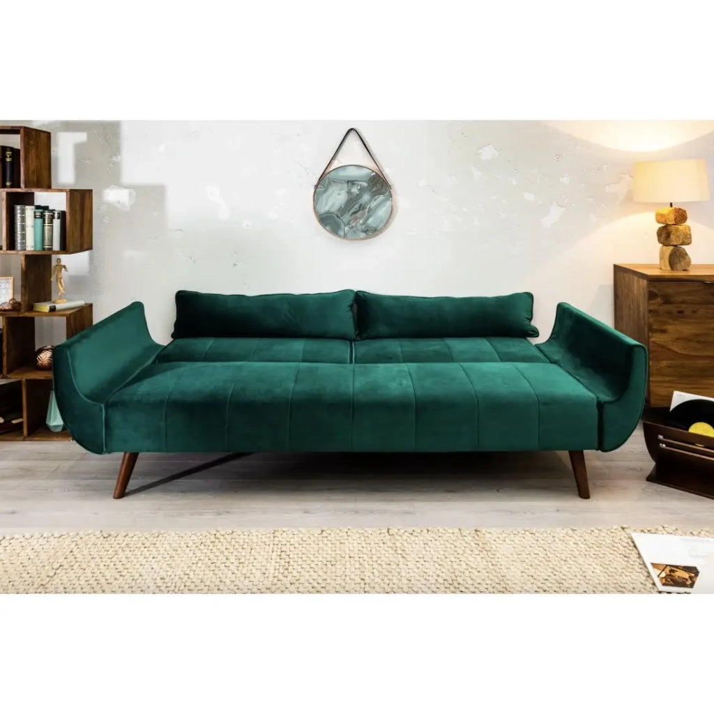 Divano dritto DANNA verde smeraldo – Divano scandinavo convertibile in velluto